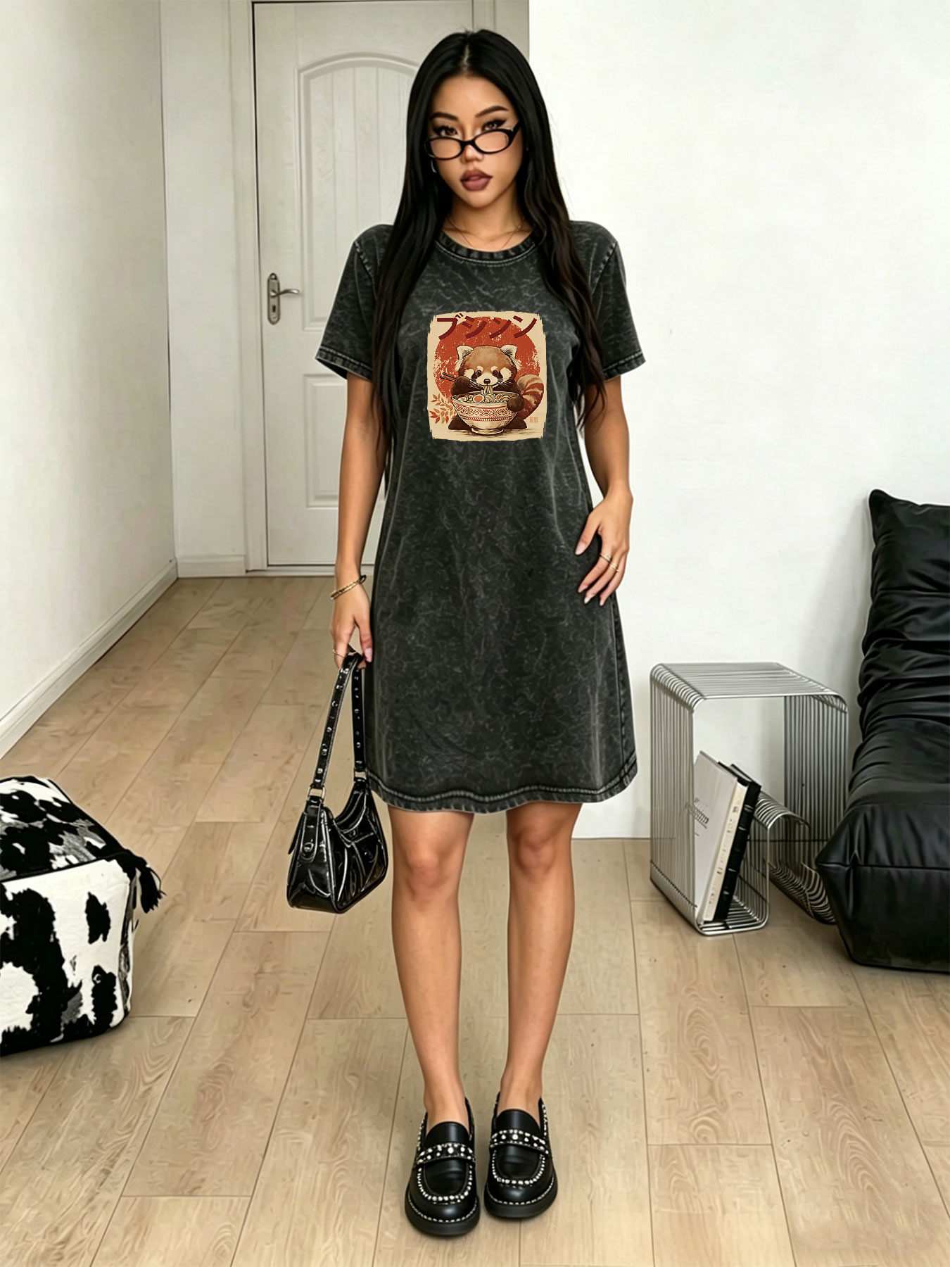 Japanese Brand Streetwear Vintage - 빈티지 워싱 레트로 티셔츠 드레스 (여성용),