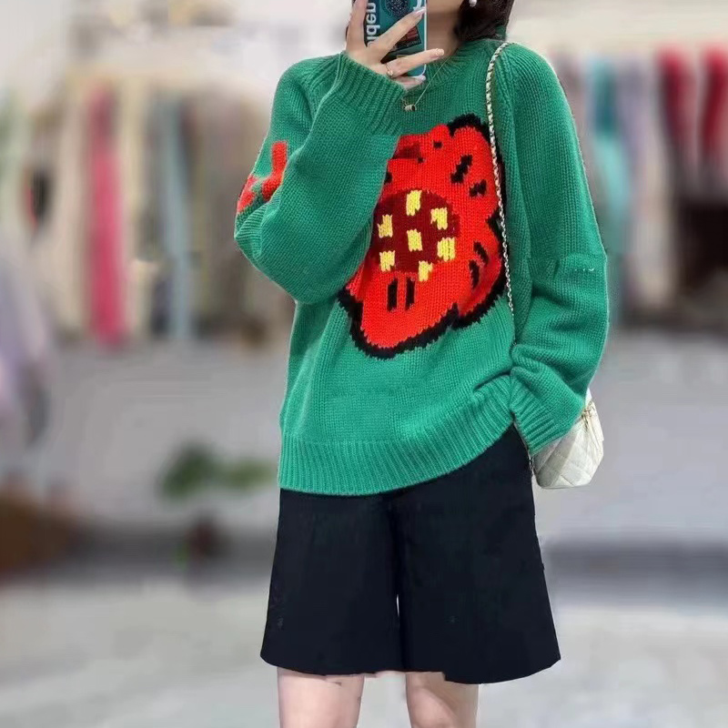 Streetwear Brand With Flowers - 여성용 100% 퓨어 캐시미어 스웨터, 꽃