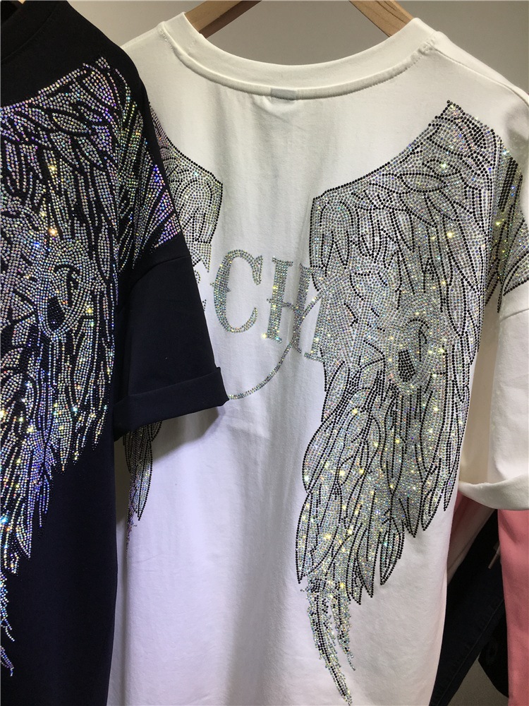 L-4XL 오버사이즈 라인스톤 엔젤 윙 할리 티셔츠,  - Streetwear Brand Clothing 리뷰 및 가격