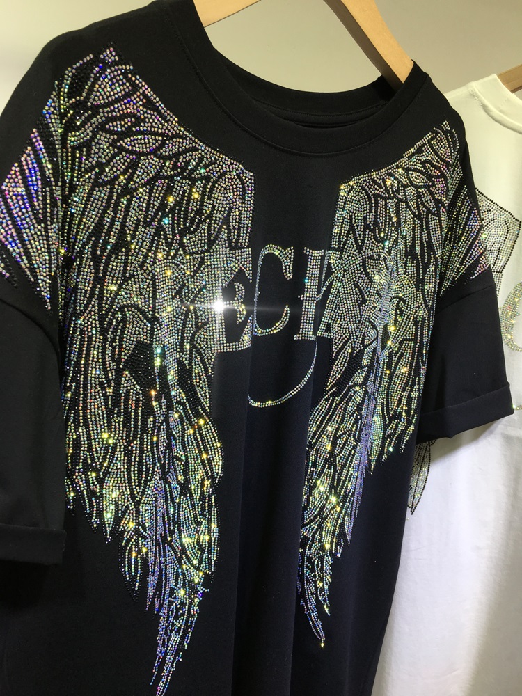 L-4XL 오버사이즈 라인스톤 엔젤 윙 할리 티셔츠,  - Streetwear Brand Clothing 리뷰 및 가격
