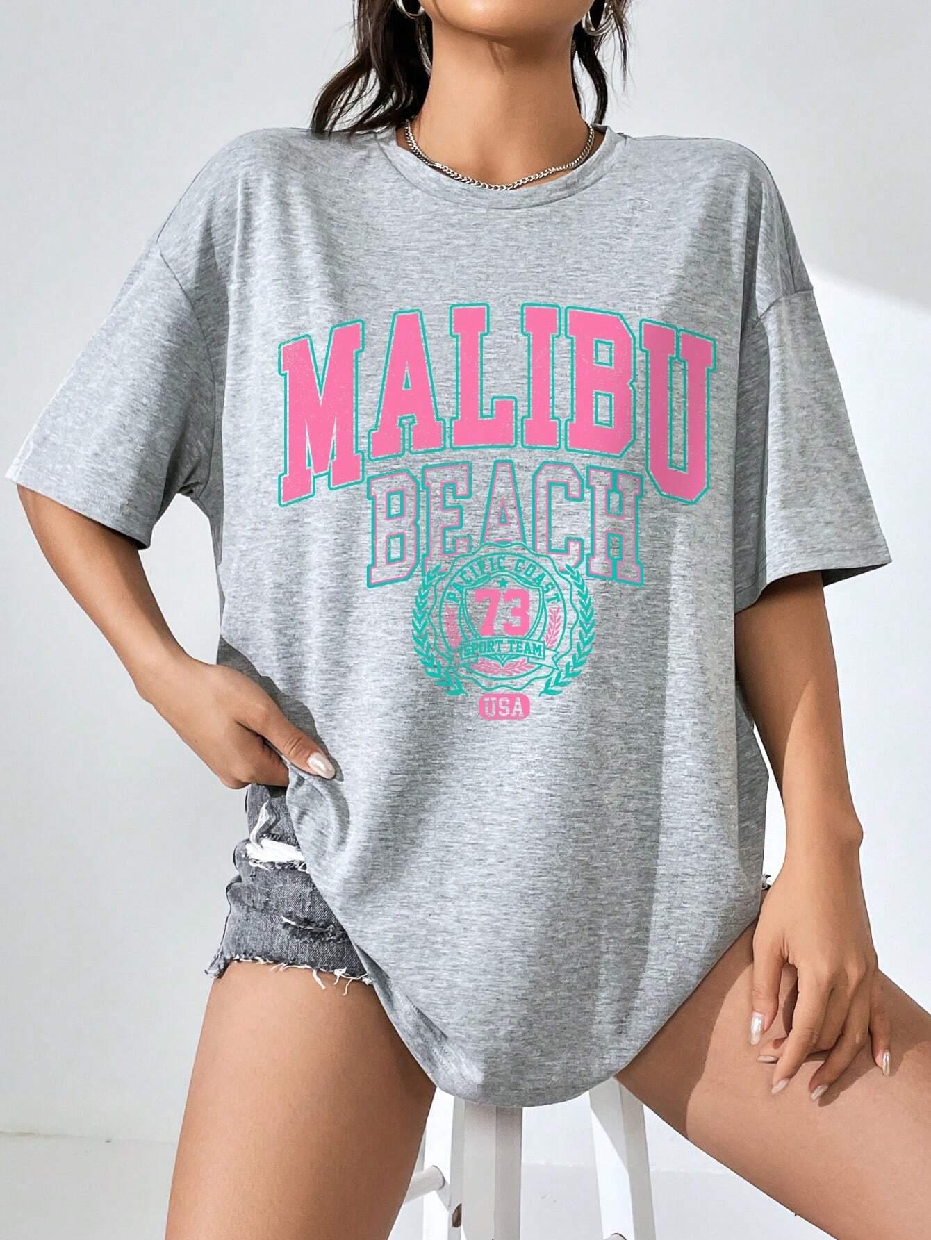 말리부 비치 편지 인쇄 인쇄 여성 티셔츠 스트리트 캐주 - Streetwear Brand Clothing 리뷰 및 가격