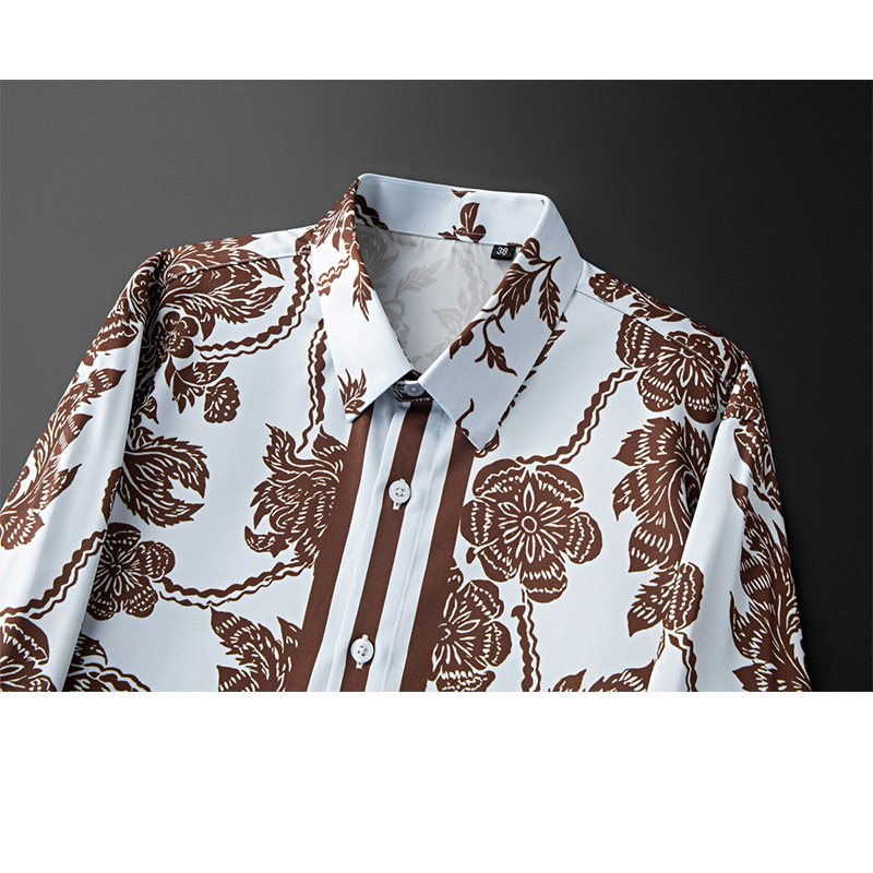 브랜드 플라워 프린트 남성 셔츠 레트로 스트라이프 긴팔 - Streetwear Brand With Flowers 리뷰 및 가격