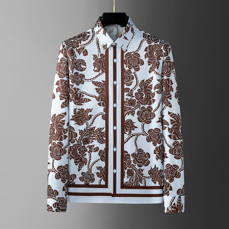 브랜드 플라워 프린트 남성 셔츠 레트로 스트라이프 긴팔 - Streetwear Brand With Flowers 리뷰 및 가격