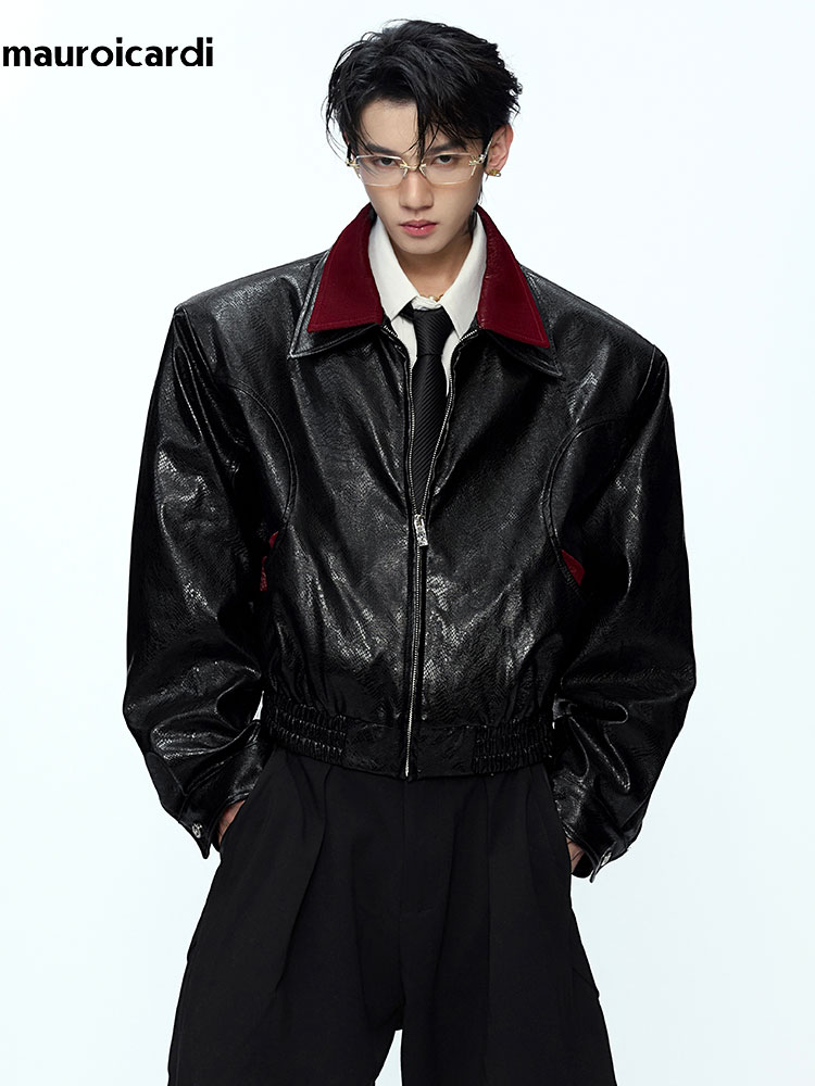 Mauroicardi 봄 가을 패치 워크 짧은 뱀 가죽 - Streetwear Brand Clothing 리뷰 및 가격