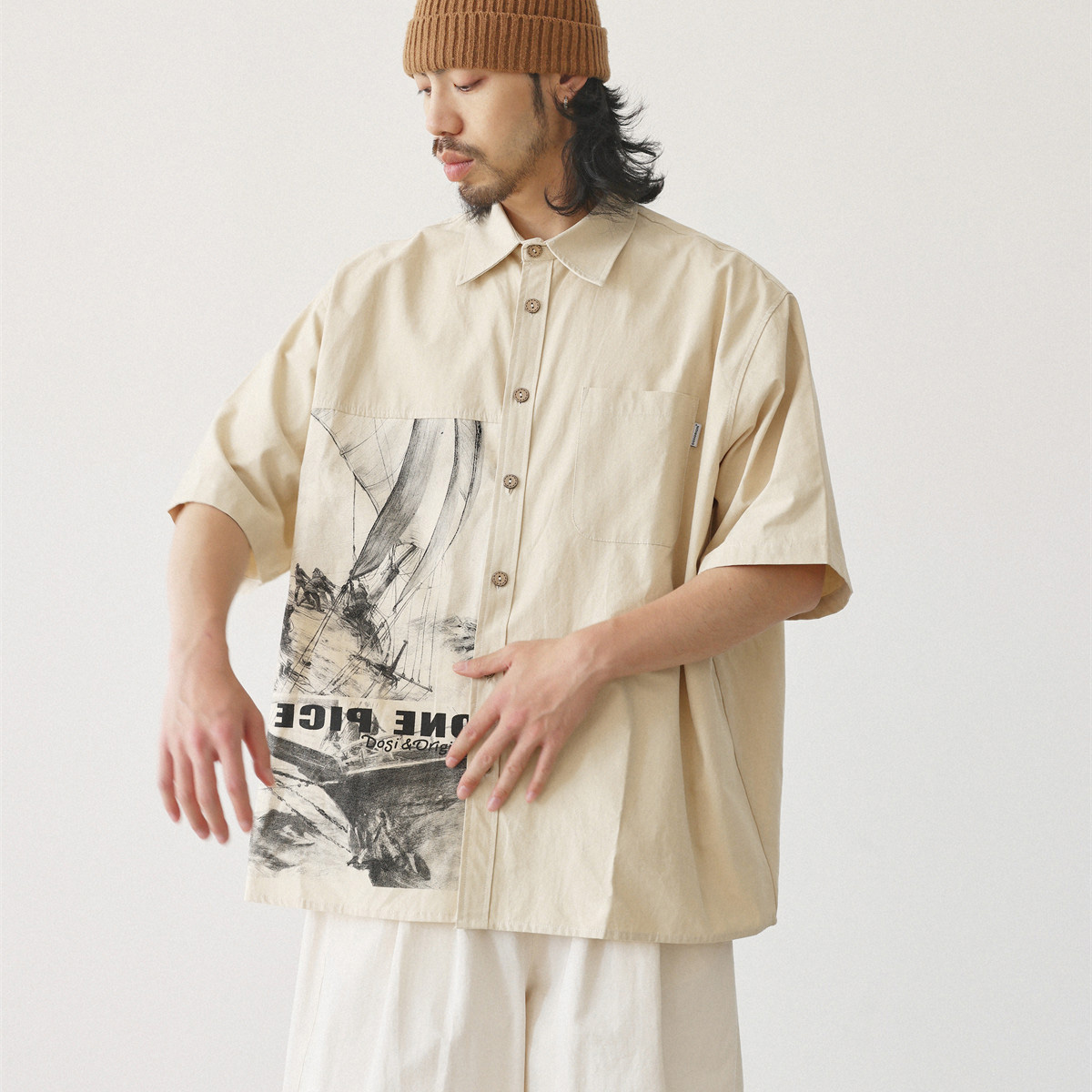 일본 패션 셔츠 남성 빈티지 프린트 루즈 캐주얼 반소매 - Japanese Brand Streetwear Vintage 리뷰 및 가격