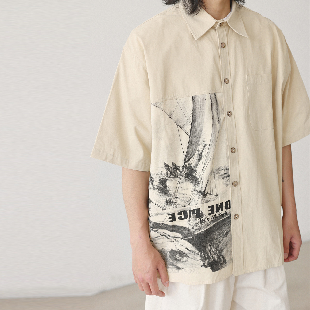 일본 패션 셔츠 남성 빈티지 프린트 루즈 캐주얼 반소매 - Japanese Brand Streetwear Vintage 리뷰 및 가격